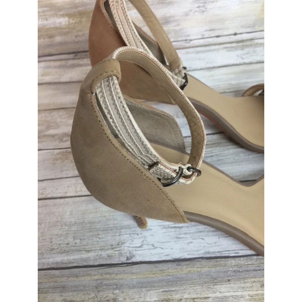 JOE'S Heels Beige Black Braided Ankle Strappy Suede Sandal Stiletto Heels 9